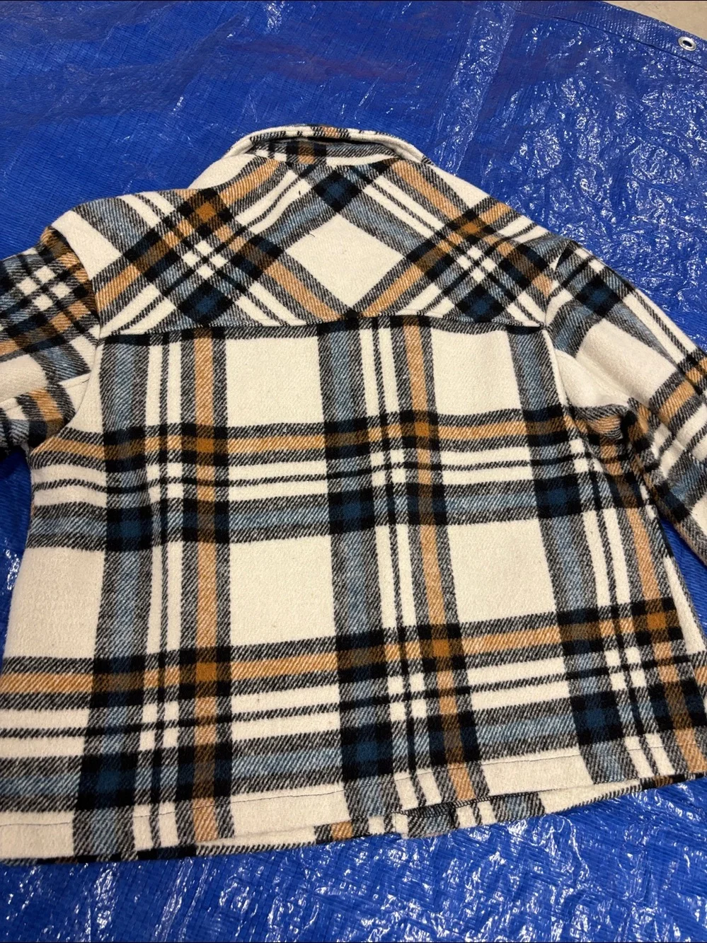 New Look Women’s Cream & Blue Plaid Shacket Jacket